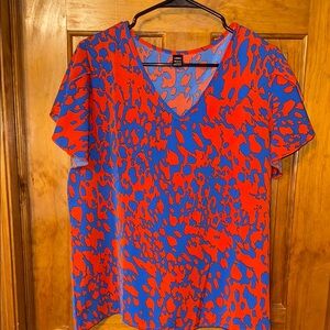 Vibrant Orange and Blue Blouse with flutter sleeve